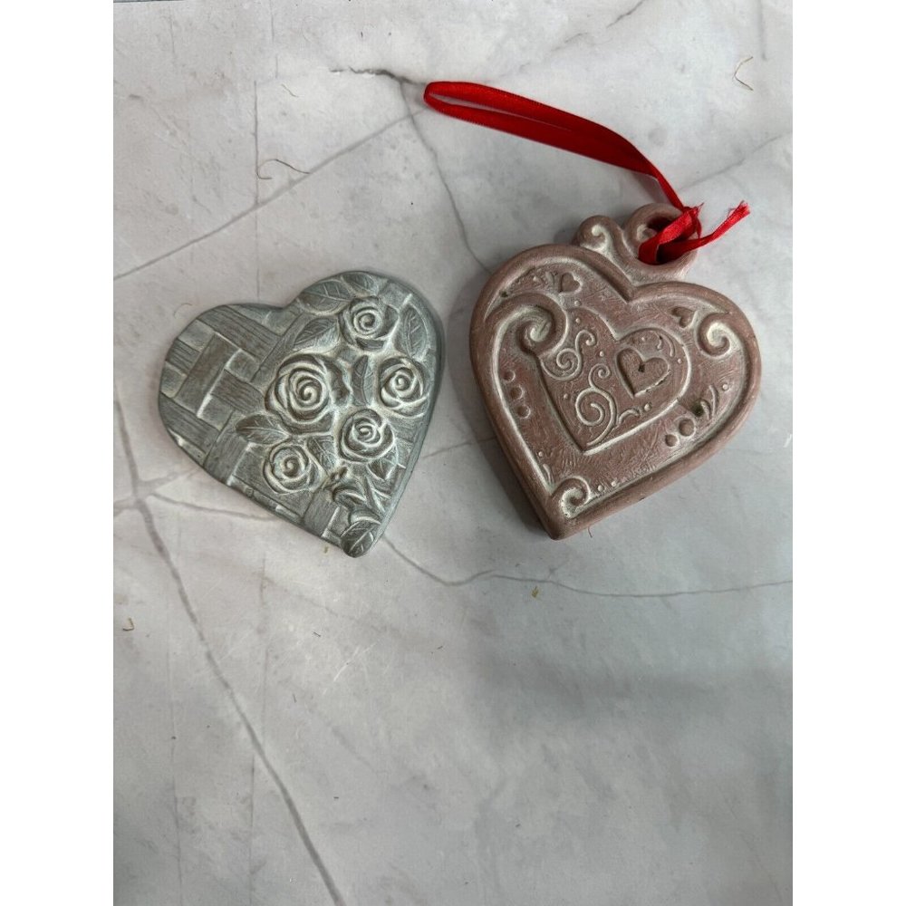 2 Isabel Bloom Cement Sculpture Folk Art Heart Figures Valentine Signed Dated US
